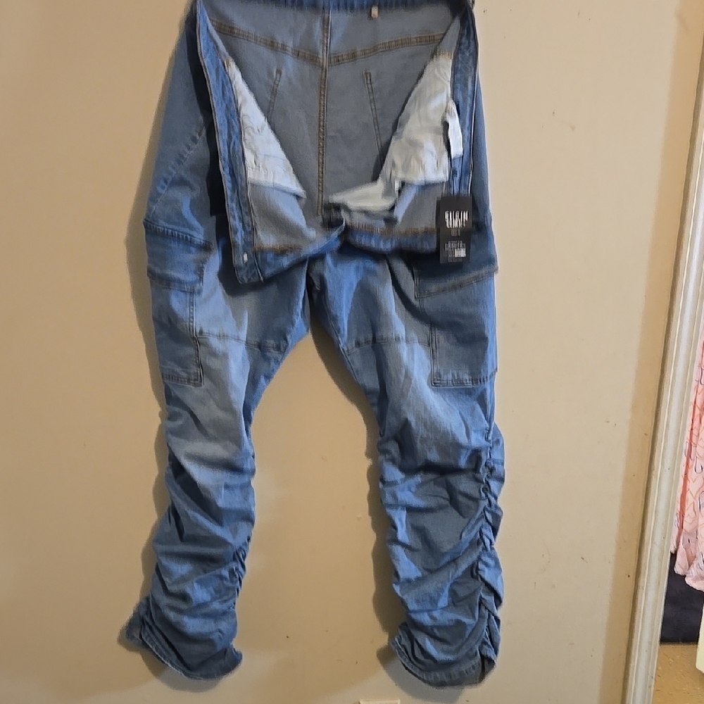 Blue Ruched Denim Jeans